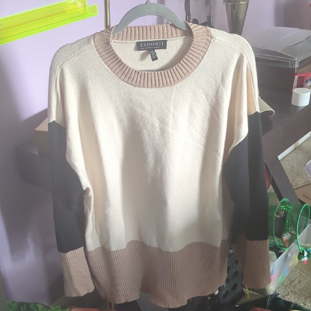 Eloquii Women's Beige and Black Colorblock Sweater